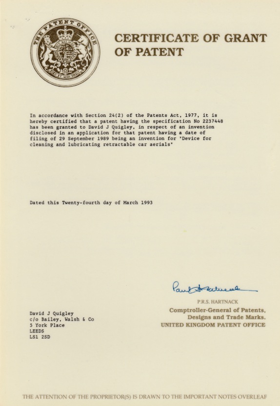 Patent certificate